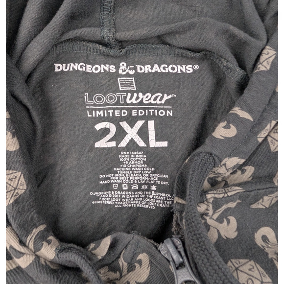 Dungeons & Dragons Hoodie Mens 2XL All Over Print Y2K Full Zip Skater Grunge AOP - Picture 6 of 6